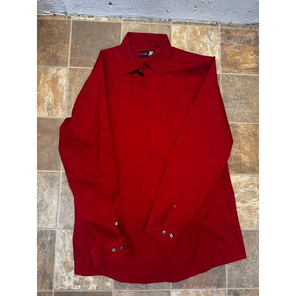 J. Ferrar Mens Slim Fit Dress Shirt Red Long Sleeve Button Down Size L 16-16.5